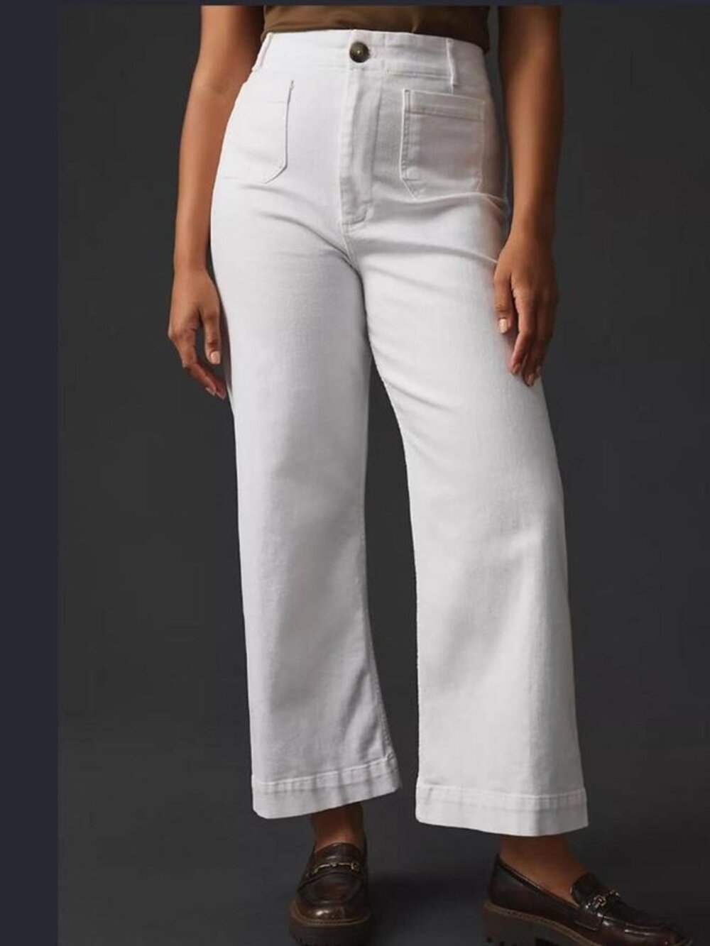 Anthropologie Maeve Colette High-Rise Wide-Leg Cropped Jeans Ivory Cream Sz 29